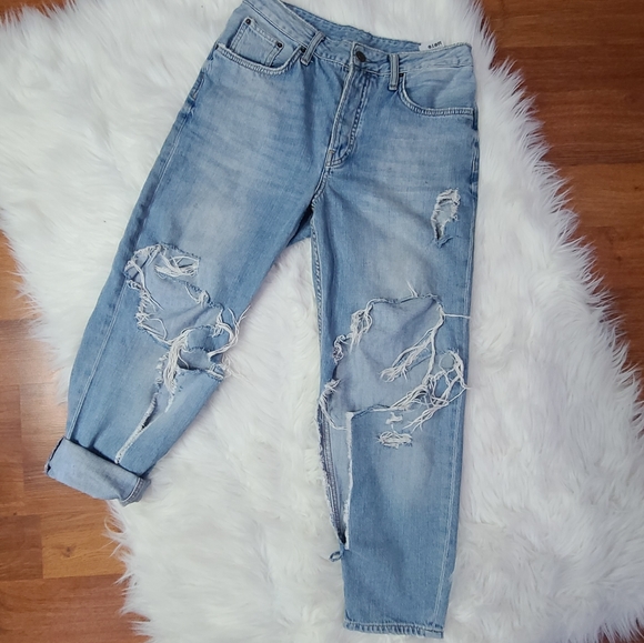 TOP SHOP Moto High Waisted Distressed Mom Jeans - Picture 2 of 2